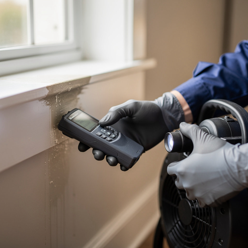 SOS ANYTIME RESTORATION IICRC certified technician performing professional water damage assessment in Spring Valley, CA